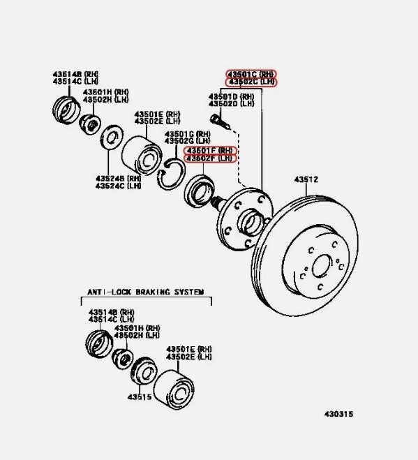 Toyota Lexus Genuine HUB SUB-ASSY, FRONT AXLE, Seal Left & Right 2 Set OEM