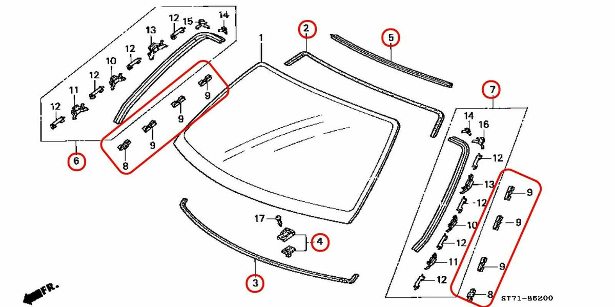 HONDA ACURA Genuine INTEGRA DC1 DC2 Front Glass Windshield Molding Set 93-01