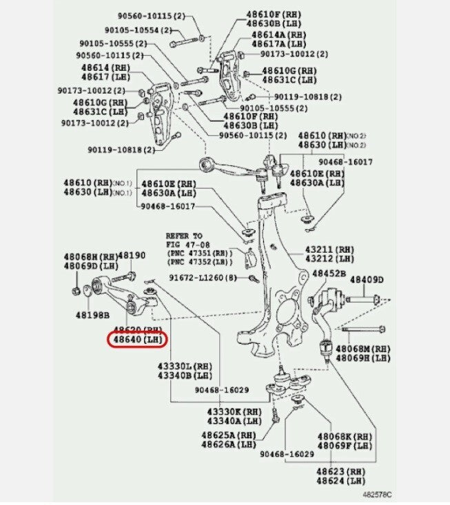 TOYOTA LEXUS GENUINE ARM ASSY, FRONT SUSPENSION, LOWER LH OEM 48640-50081