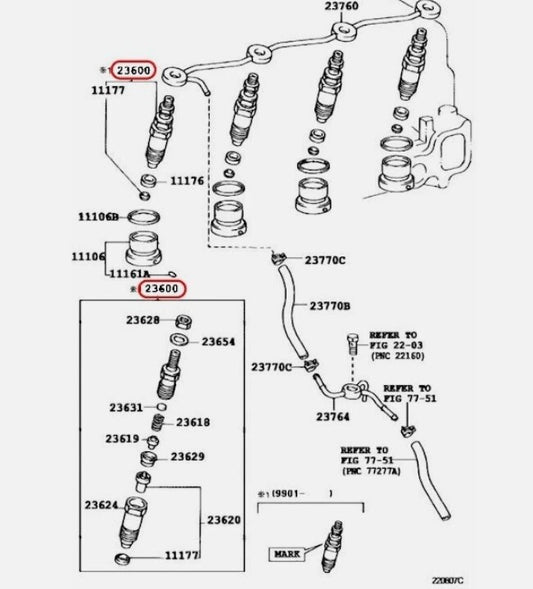 Toyota Genuine LAND CRUISER 90 KDJ9# Holder & Nozzle Set, Nozzle OEM 23600-69165