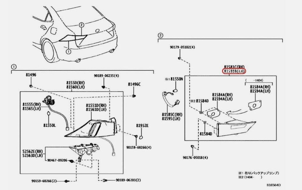 Toyota OEM LENS AND BODY, REAR LAMP, LH for LEXUS Genuine 81591-53141