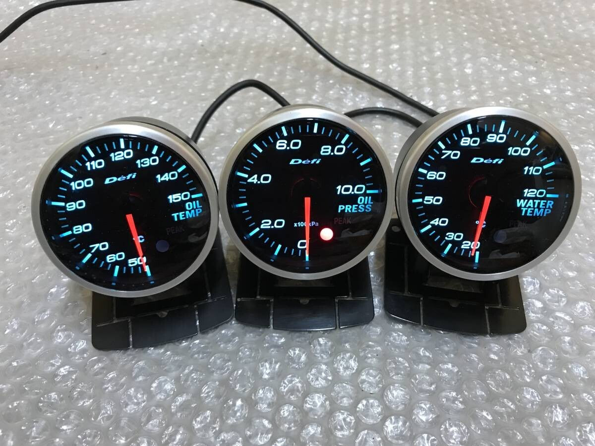 Defi BF 60mm Water Temp,Oil Temp,Oil Pressure Gauge Set Blue