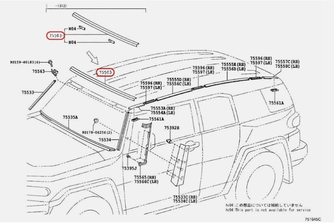 Toyota OEM Upper Windshield Reveal Moulding Red for 07-14 FJ 75503-35061-D0