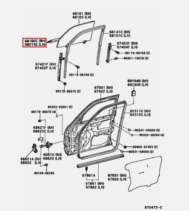 Toyota Genuine 4Runner 96-02 Door Belt Molding Set of 4 Front Rear Left Right