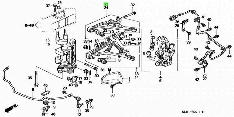 51450-SL0-010 HONDA GENUINE NSX NSX-R NA1 NA2 FRONT RIGHT UPPER ARM ASSY OEM