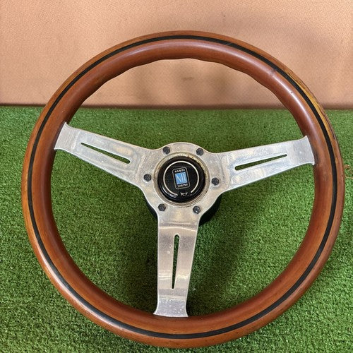 NARDI Classic Wood Steering Wheel Silver Spokes 36cm