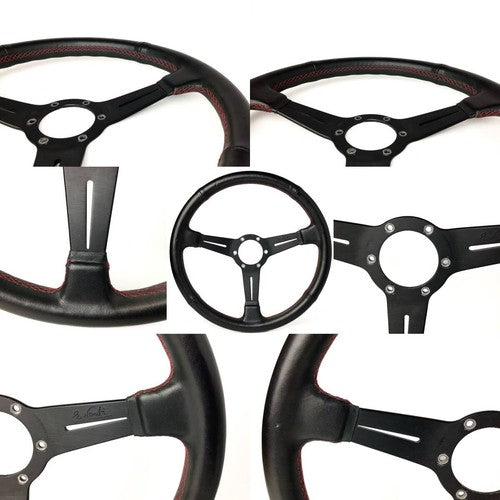 NARDI Classic Leather Steering Wheel 36.5 Φ Red Cross Stitch
