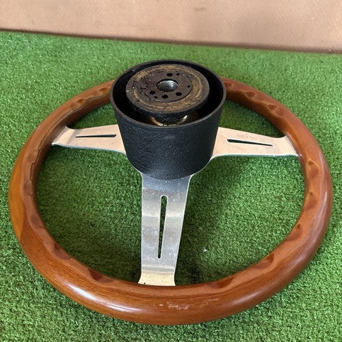 NARDI Classic Wood Steering Wheel Silver Spokes 36cm