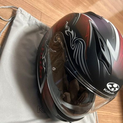 Kabuto Motorcycle Helmet Black Red Graphic Design with Bag