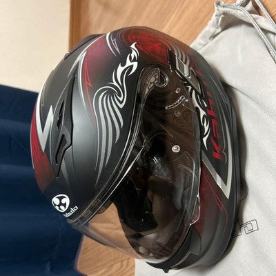 Kabuto Motorcycle Helmet Black Red Graphic Design with Bag