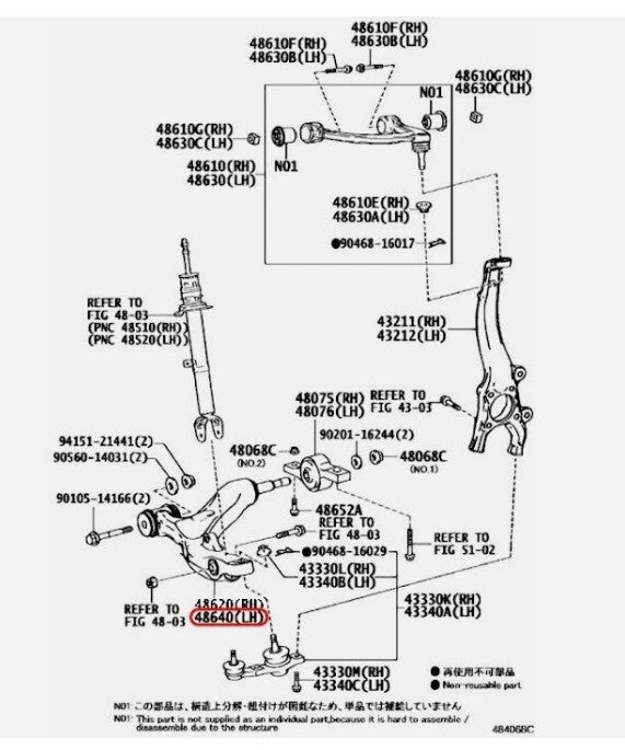 LEXUS OEM Arm assy, front suspension, lower LH for RC350 GS251 48640-30320