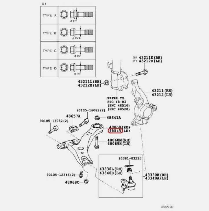 Toyota OEM Front Left Low Suspension Control Arm for Camry ES350 48069-33070
