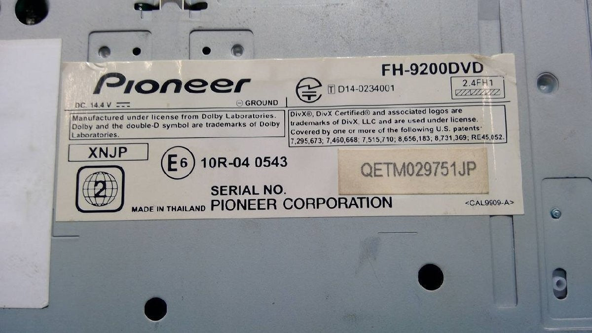 Pioneer Carrozzeria FH-9200DVD DVD Player CD Car Stereo Bluetooth USB