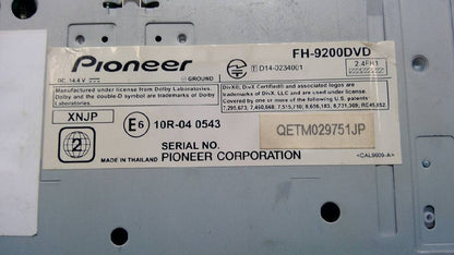 Pioneer Carrozzeria FH-9200DVD DVD Player CD Car Stereo Bluetooth USB
