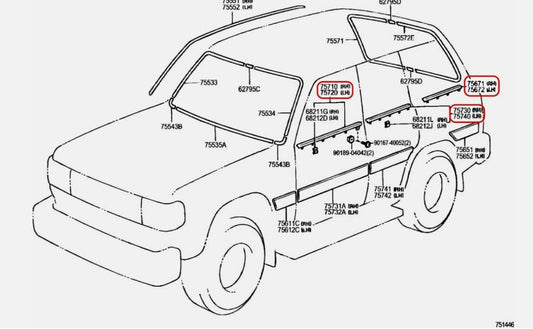 Toyota Lexus Genuine LandCruiser LX450 Front & Rear & Quarter Door Belt Moulding