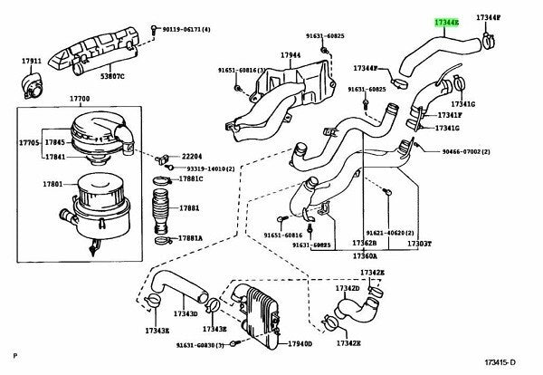 17344-17014 TOYOTA Genuine Land Cruiser Air Hose No.4