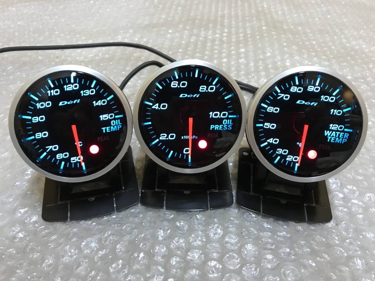 Defi BF 60mm Water Temp,Oil Temp,Oil Pressure Gauge Set Blue