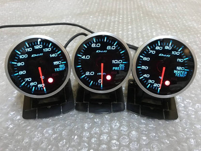 Defi BF 60mm Water Temp,Oil Temp,Oil Pressure Gauge Set Blue