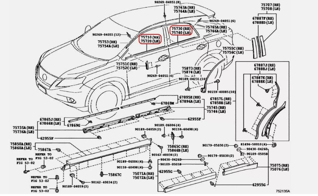 Toyota OEM MOULDING ASSY, FRONT REAR DOOR BELT SET 48060 genuine