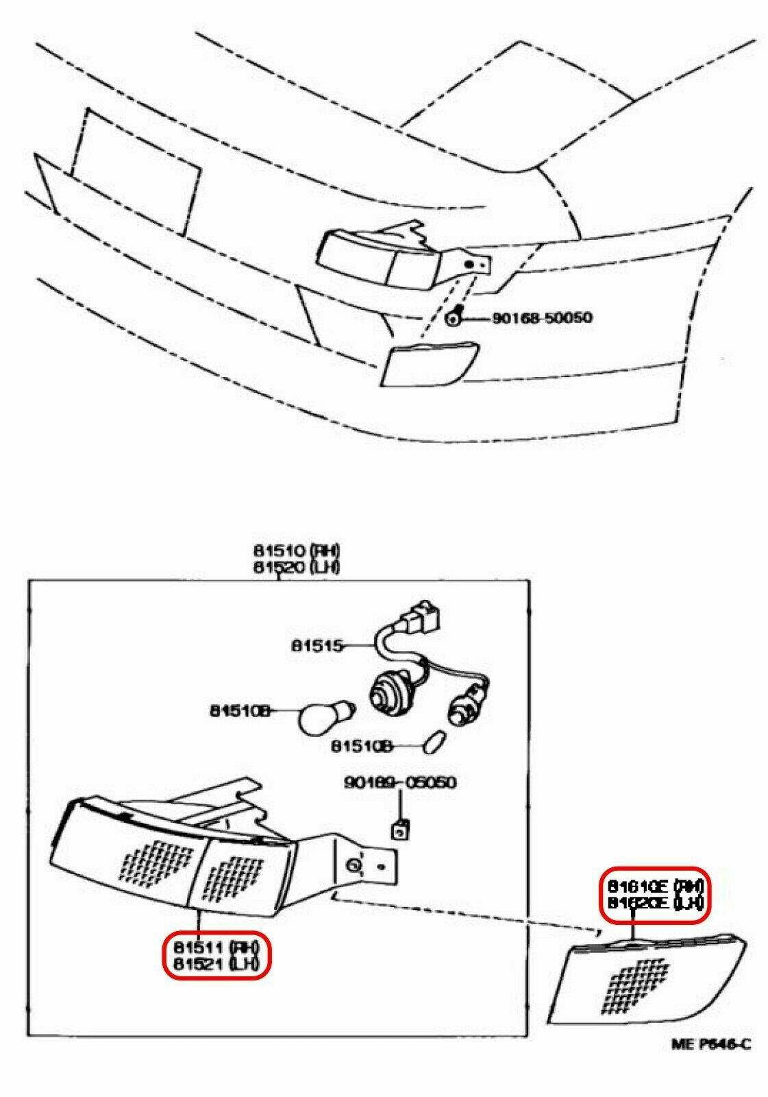 Toyota Genuine MR2 SW20 SW20L Front Left & Right turn signal lamp & Cover Set