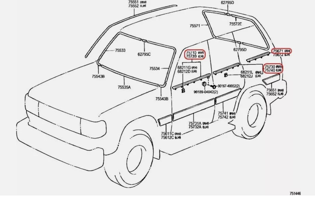 TOYOTA OEM Out & Inner Door Belt Molding 9 Set for Land Cruiser FJ80 LEXUS
