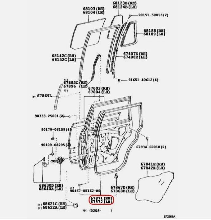 Toyota OEM Left Right set Rear Door Rubber Seal suitable 60070 for Landcruiser