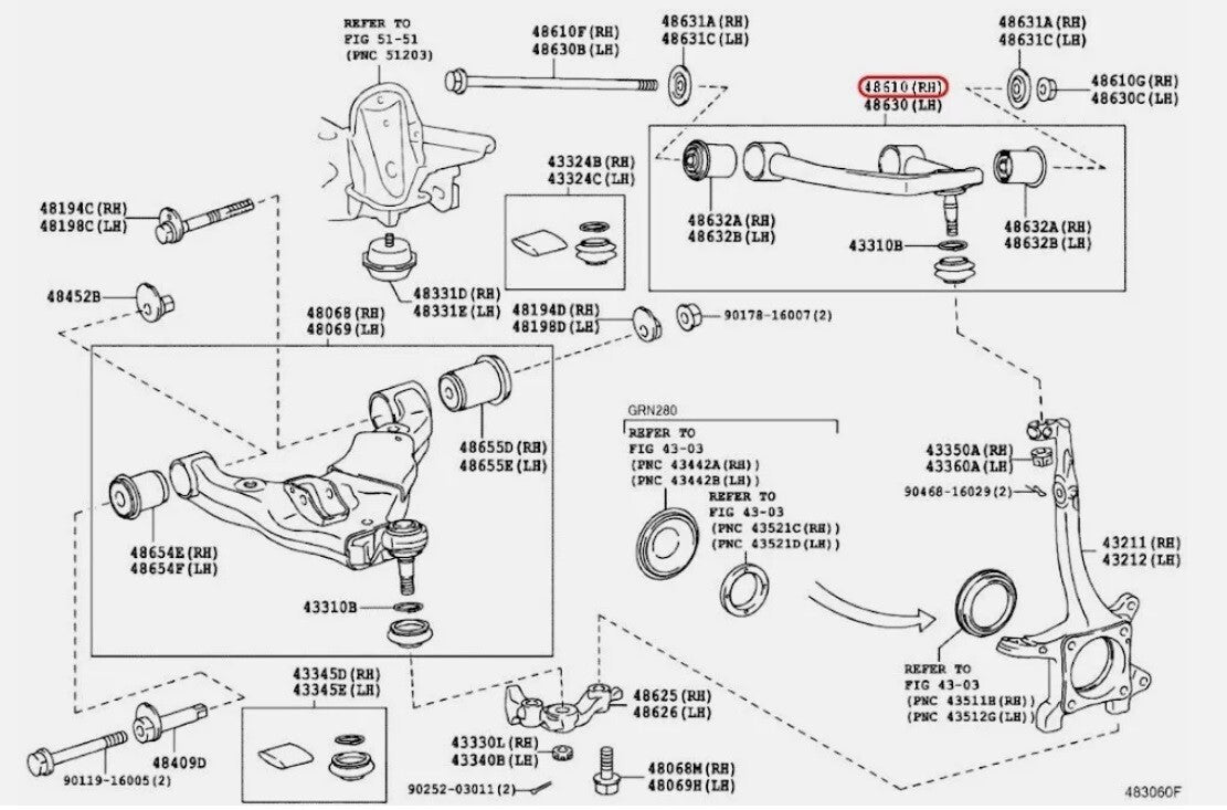 Toyota OEM Passenger Front Upper Control Arm RH for Lexus 48610-60070