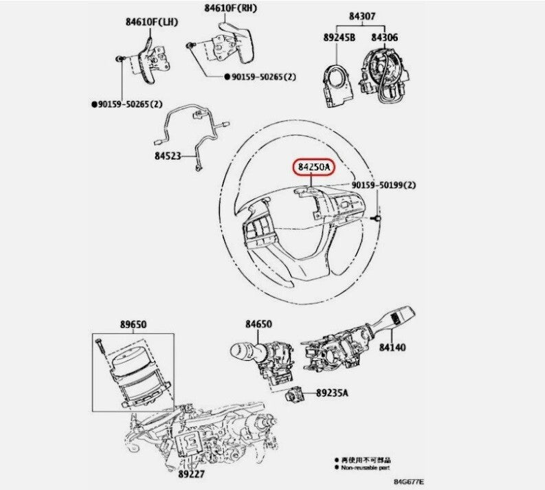 Lexus Genuine ES350/300H,GX460,RX450H/350 STEERING PAD SWITCH OEM 84250-33520