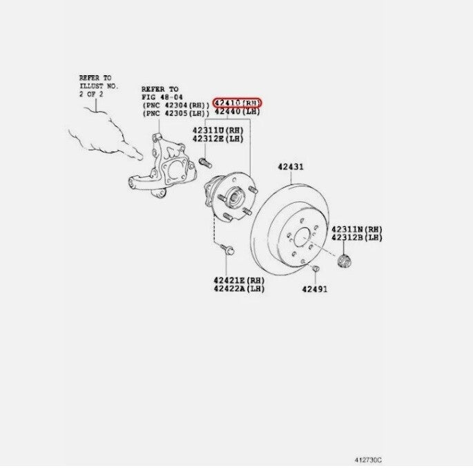 Toyota OEM Hub & Bearing Assembly, Rear Axle, RH / LH Genuine 42410-48041