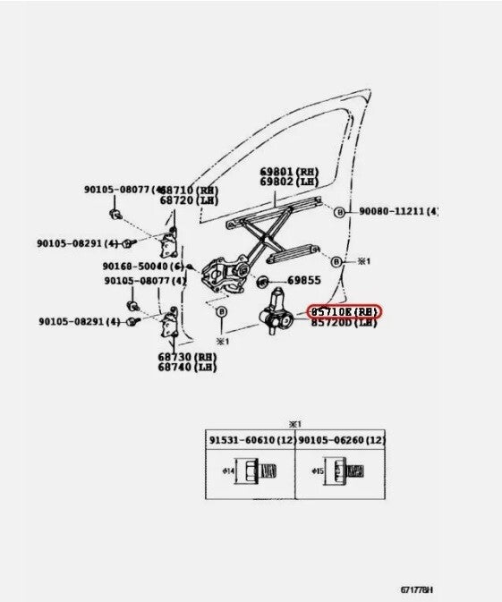 Toyota Genuine Power window regulator motor ASSY RH OEM 85710-52050