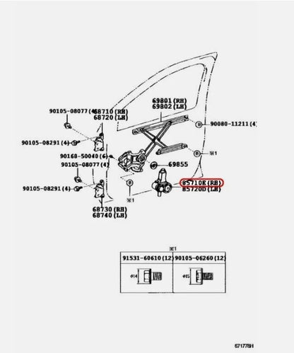 Toyota Genuine Power window regulator motor ASSY RH OEM 85710-52050