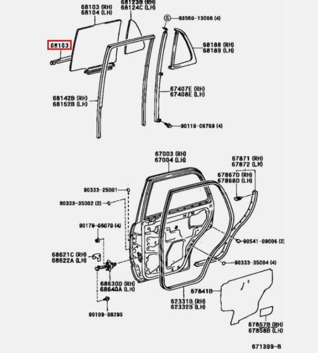 Toyota Genuine 4Runner 96-02 Door Belt Molding Set of 4 Front Rear Left Right