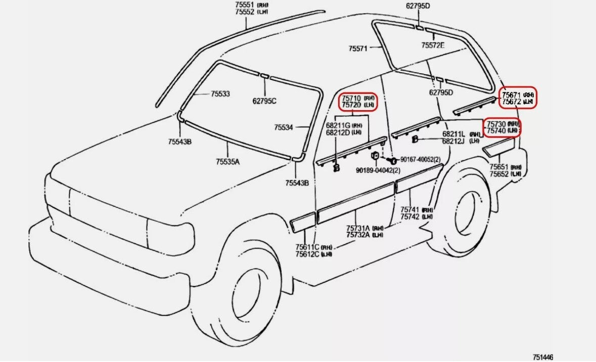 Toyota Genuine Land Cruiser FJ80 FZJ80 Front & Rear & Quarter Door Belt Moulding