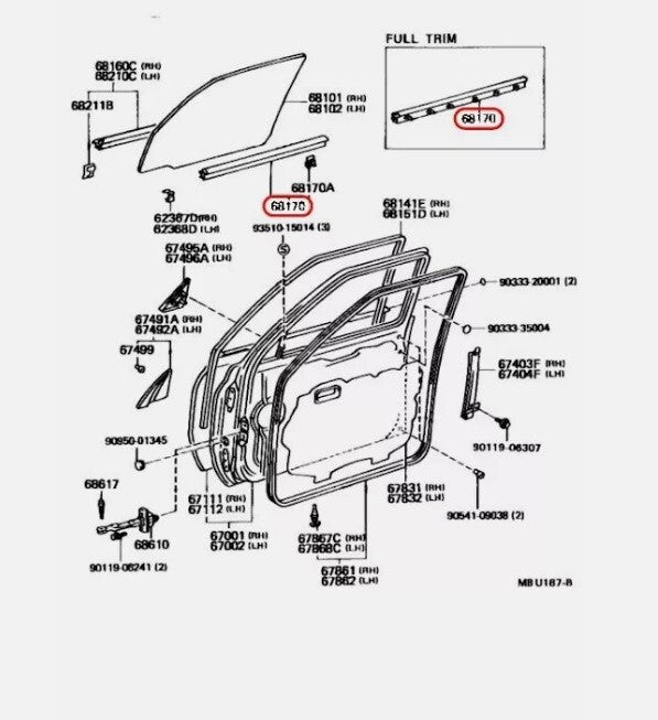 TOYOTA OEM Out & Inner Door Belt Molding 9 Set for Land Cruiser FJ80 LEXUS
