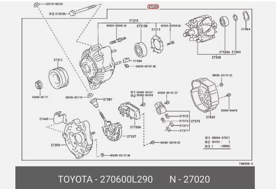 Toyota OEM ALTERNATOR ASSY, W/R genuine 27060-0L290