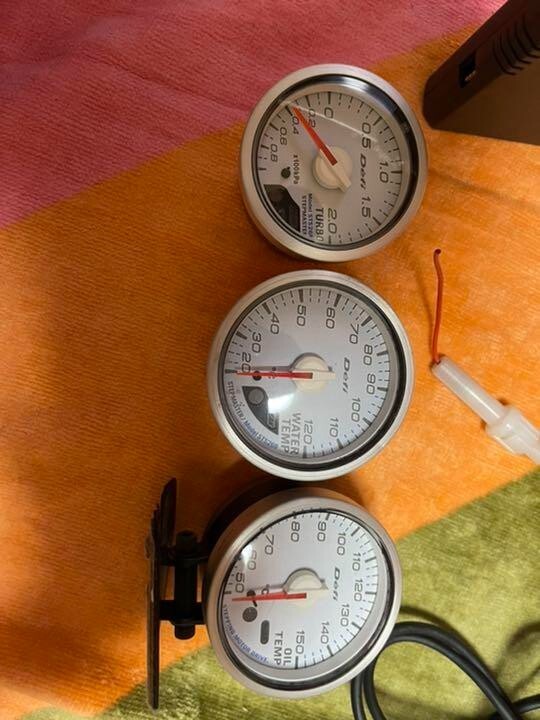 Defi Water Temp, Oil Temp, Boost Gauge Set White