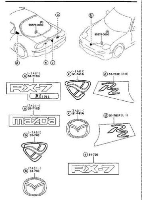 MAZDA GENUINE RX-7 RX7 FD3S FC3S FC3C REAR EMBLEM SET BADGE ORNAMENT JDM OEM