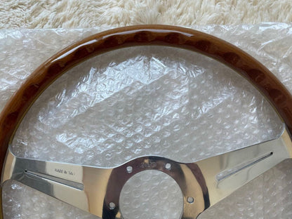 NARDI Classic Wood & Polished Spoke 36.5cm Steering Wheel