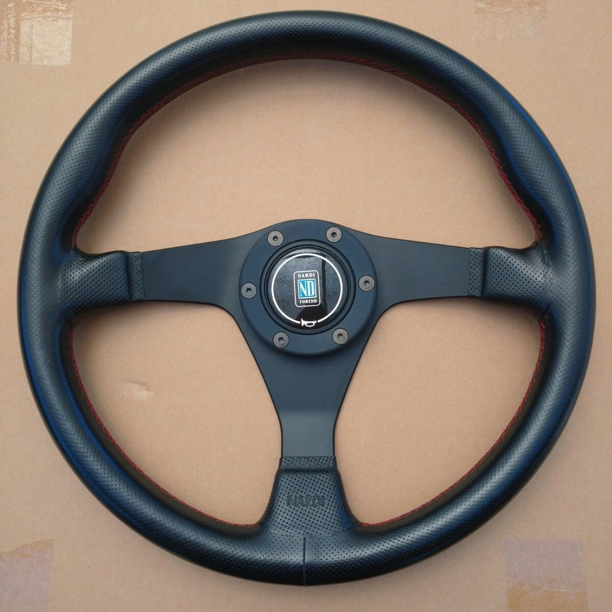NARDI GARA3 TYPE-B Steering Wheel Black Perforated Leather Red Stitching
