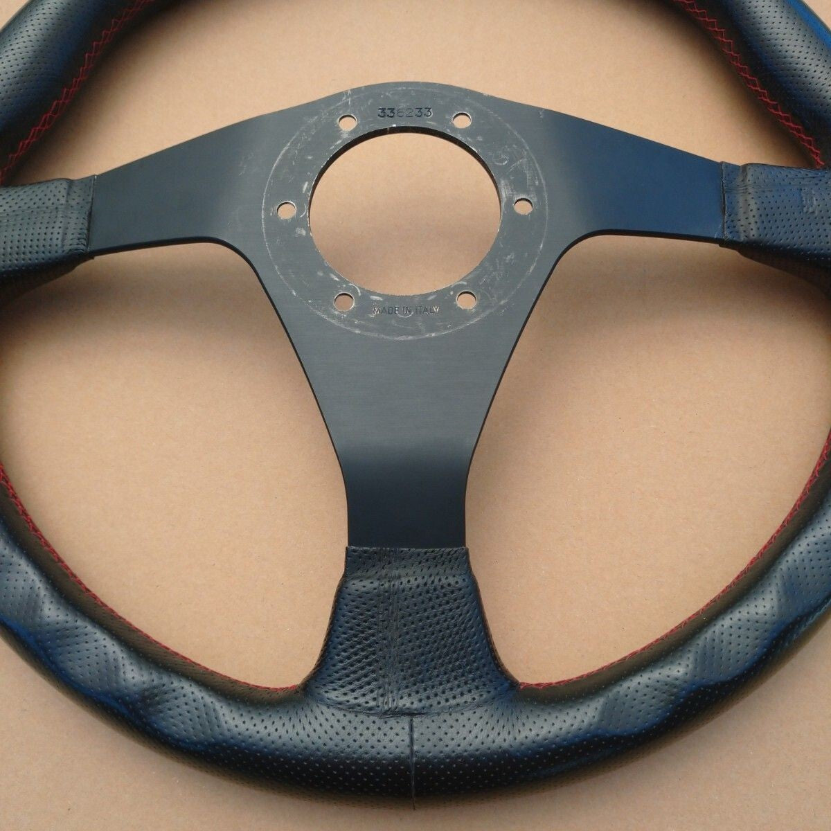 NARDI GARA3 TYPE-B Steering Wheel Black Perforated Leather Red Stitching